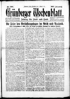 Gr&uuml;nberger Wochenblatt: Zeitung f&uuml;r Stadt und Land, No. 190. (14. August 1928)