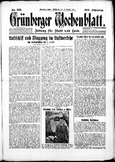 Gr&uuml;nberger Wochenblatt: Zeitung f&uuml;r Stadt und Land, No. 191. (15. August 1928)