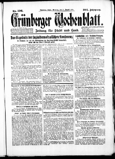 Grünberger Wochenblatt: Zeitung für Stadt und Land, No. 196. (21. August 1928)