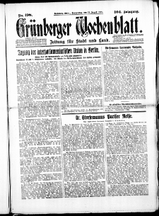 Gr&uuml;nberger Wochenblatt: Zeitung f&uuml;r Stadt und Land, No. 198. (23. August 1928)