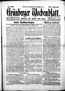 Gr&uuml;nberger Wochenblatt: Zeitung f&uuml;r Stadt und Land, No. 208. (4. September 1928)