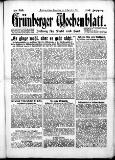Gr&uuml;nberger Wochenblatt: Zeitung f&uuml;r Stadt und Land, No. 210. (6. September 1928)