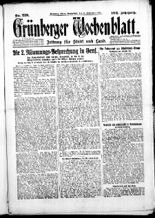 Grünberger Wochenblatt: Zeitung für Stadt und Land, No. 218. (15. September 1928)
