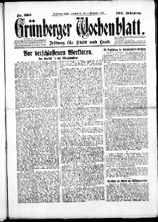 Gr&uuml;nberger Wochenblatt: Zeitung f&uuml;r Stadt und Land, No. 260. (3. November 1928)