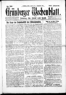 Gr&uuml;nberger Wochenblatt: Zeitung f&uuml;r Stadt und Land, No. 261. (4. November 1928)