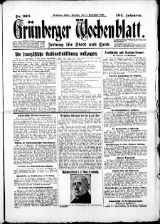 Gr&uuml;nberger Wochenblatt: Zeitung f&uuml;r Stadt und Land, No. 268. (13. November 1928)