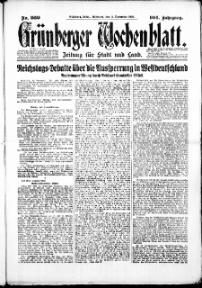 Gr&uuml;nberger Wochenblatt: Zeitung f&uuml;r Stadt und Land, No. 269. (14. November 1928)