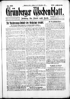 Gr&uuml;nberger Wochenblatt: Zeitung f&uuml;r Stadt und Land, No. 271. (16. November 1928)