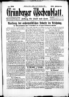 Gr&uuml;nberger Wochenblatt: Zeitung f&uuml;r Stadt und Land, No. 276. (23. November 1928)