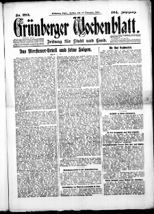 Gr&uuml;nberger Wochenblatt: Zeitung f&uuml;r Stadt und Land, No. 282. (30. November 1928)