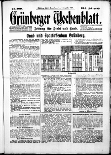 Gr&uuml;nberger Wochenblatt: Zeitung f&uuml;r Stadt und Land, No. 289. (8. Dezember 1928)