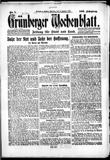 Gr&uuml;nberger Wochenblatt: Zeitung f&uuml;r Stadt und Land, No.1. (2. Januar 1931)