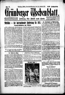 Gr&uuml;nberger Wochenblatt: Zeitung f&uuml;r Stadt und Land, No. 2. (3./4. Januar 1931)