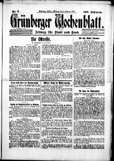 Gr&uuml;nberger Wochenblatt: Zeitung f&uuml;r Stadt und Land, No. 3. (5. Januar 1931)