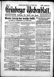 Gr&uuml;nberger Wochenblatt: Zeitung f&uuml;r Stadt und Land, No. 5. (7. Januar 1931)