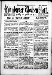 Gr&uuml;nberger Wochenblatt: Zeitung f&uuml;r Stadt und Land, No. 6. (8. Januar 1931)