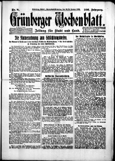 Gr&uuml;nberger Wochenblatt: Zeitung f&uuml;r Stadt und Land, No. 8. (10./11. Januar 1931)