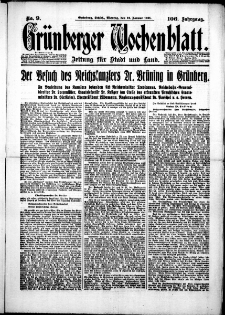 Gr&uuml;nberger Wochenblatt: Zeitung f&uuml;r Stadt und Land, No. 9. (12. Januar 1931)