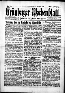 Gr&uuml;nberger Wochenblatt: Zeitung f&uuml;r Stadt und Land, No. 10. (13. Januar 1931)