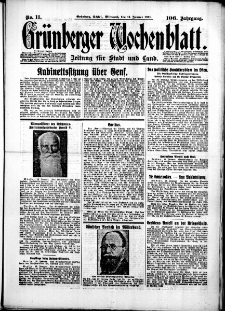 Gr&uuml;nberger Wochenblatt: Zeitung f&uuml;r Stadt und Land, No. 11. (14. Januar 1931)