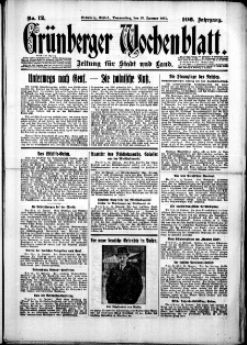 Gr&uuml;nberger Wochenblatt: Zeitung f&uuml;r Stadt und Land, No. 12. (15. Januar 1931)