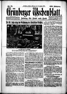 Gr&uuml;nberger Wochenblatt: Zeitung f&uuml;r Stadt und Land, No. 15. (19. Januar 1931)
