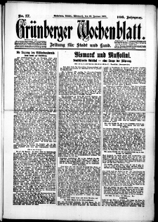 Gr&uuml;nberger Wochenblatt: Zeitung f&uuml;r Stadt und Land, No. 17. (21. Januar 1931)