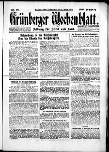 Gr&uuml;nberger Wochenblatt: Zeitung f&uuml;r Stadt und Land, No. 18. (22. Januar 1931)