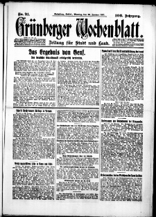 Gr&uuml;nberger Wochenblatt: Zeitung f&uuml;r Stadt und Land, No. 21. (26. Januar 1931)