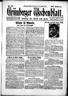 Gr&uuml;nberger Wochenblatt: Zeitung f&uuml;r Stadt und Land, No. 22. (27. Januar 1931)