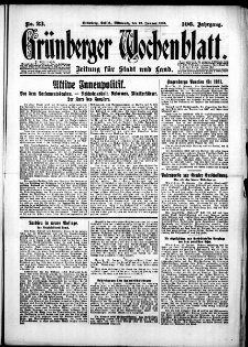 Gr&uuml;nberger Wochenblatt: Zeitung f&uuml;r Stadt und Land, No. 23. (28. Januar 1931)
