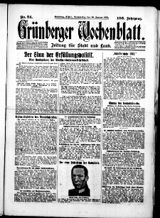Gr&uuml;nberger Wochenblatt: Zeitung f&uuml;r Stadt und Land, No. 24. (29. Januar 1931)