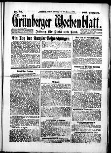 Gr&uuml;nberger Wochenblatt: Zeitung f&uuml;r Stadt und Land, No. 25. (30. Januar 1931)