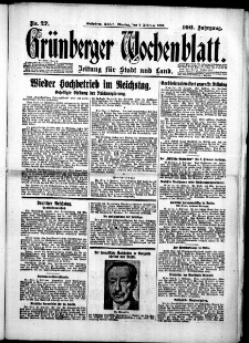 Gr&uuml;nberger Wochenblatt: Zeitung f&uuml;r Stadt und Land, No. 27. (2. Februar 1931)