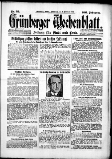 Gr&uuml;nberger Wochenblatt: Zeitung f&uuml;r Stadt und Land, No. 29. (4. Februar 1931)