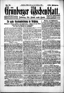 Gr&uuml;nberger Wochenblatt: Zeitung f&uuml;r Stadt und Land, No. 31. (6. Februar 1931)