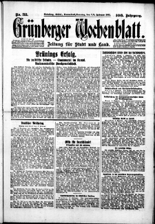 Gr&uuml;nberger Wochenblatt: Zeitung f&uuml;r Stadt und Land, No. 32. (7./8. Februar 1931)