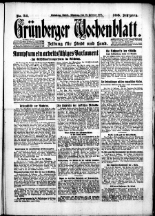 Gr&uuml;nberger Wochenblatt: Zeitung f&uuml;r Stadt und Land, No. 34. (10. Februar 1931)