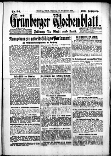 Grünberger Wochenblatt: Zeitung für Stadt und Land, No. 34. (10. Februar 1931)