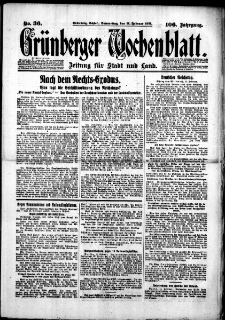 Gr&uuml;nberger Wochenblatt: Zeitung f&uuml;r Stadt und Land, No. 36. (12. Februar 1931)