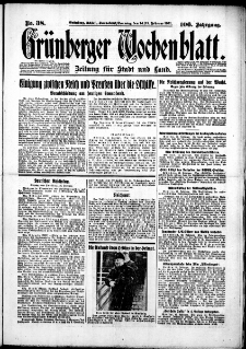 Gr&uuml;nberger Wochenblatt: Zeitung f&uuml;r Stadt und Land, No. 38. (14./15. Februar 1931)