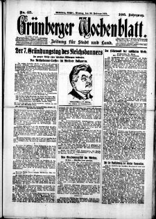 Gr&uuml;nberger Wochenblatt: Zeitung f&uuml;r Stadt und Land, No. 45. (23. Februar 1931)