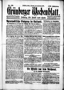 Gr&uuml;nberger Wochenblatt: Zeitung f&uuml;r Stadt und Land, No. 46. (24. Februar 1931)