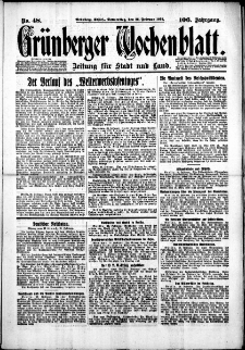Gr&uuml;nberger Wochenblatt: Zeitung f&uuml;r Stadt und Land, No. 48. (26. Februar 1931)