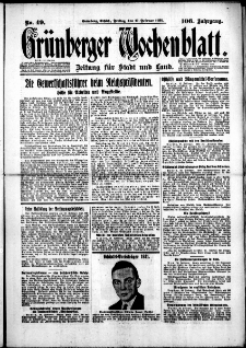 Gr&uuml;nberger Wochenblatt: Zeitung f&uuml;r Stadt und Land, No. 49. (27. Februar 1931)