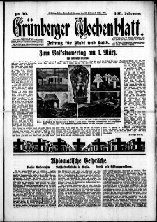 Gr&uuml;nberger Wochenblatt: Zeitung f&uuml;r Stadt und Land, No. 50. (28. Februar 1931)