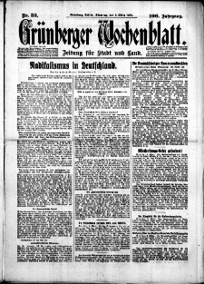 Gr&uuml;nberger Wochenblatt: Zeitung f&uuml;r Stadt und Land, No. 52. (3. M&auml;rz 1931)