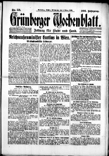 Gr&uuml;nberger Wochenblatt: Zeitung f&uuml;r Stadt und Land, No. 53. (4. M&auml;rz 1931)