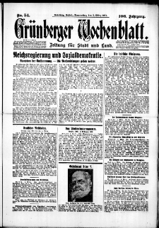 Gr&uuml;nberger Wochenblatt: Zeitung f&uuml;r Stadt und Land, No. 54. (5. M&auml;rz 1931)