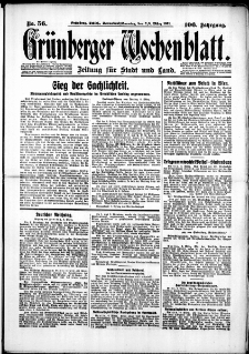 Gr&uuml;nberger Wochenblatt: Zeitung f&uuml;r Stadt und Land, No. 56. (7./8. M&auml;rz 1931)